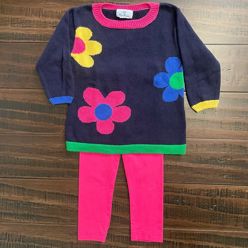 Florence Eiseman Flower Intarsia Sweater and Leggings Set
